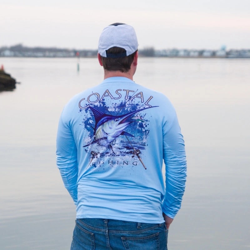 CoastalBlueMen'sLongSleeveQuickDryFishingShirt-MarlinDesign