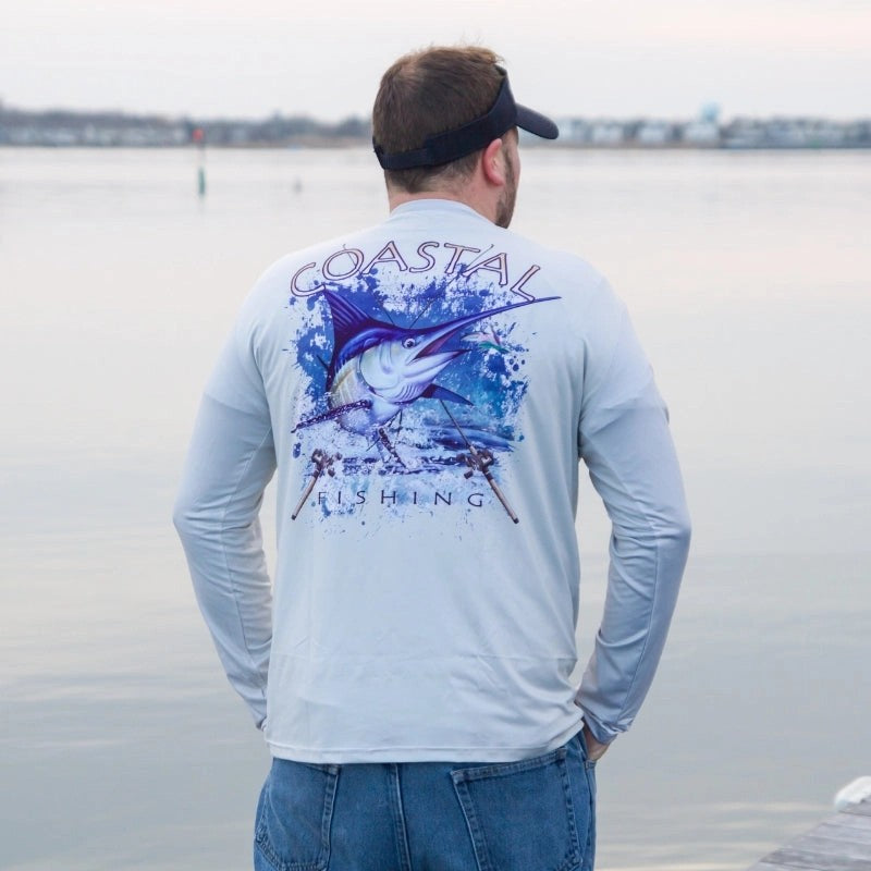 CoastalGrayMen'sLongSleeveQuickDryFishingShirt-MarlinDesign