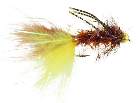 BeadHeadBrownandYellowWoolyBuggerwithRubberLegsFlyTyingMaterialKitsize10