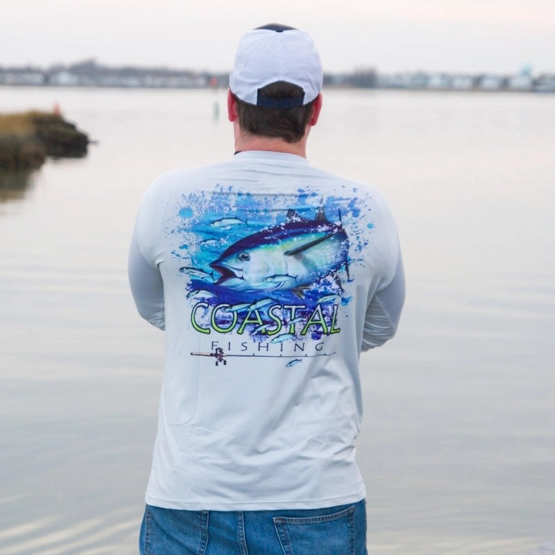 CoastalGrayMen'sLongSleeveQuickDryFishingShirt-TunaDesign