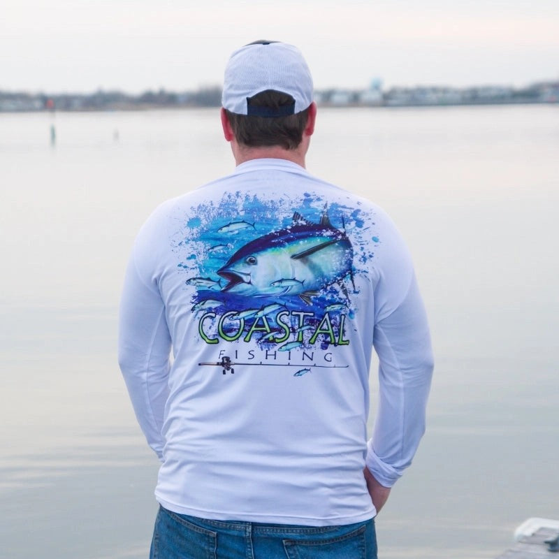 CoastalWhiteMen'sLongSleeveQuickDryFishingShirt-TunaDesign